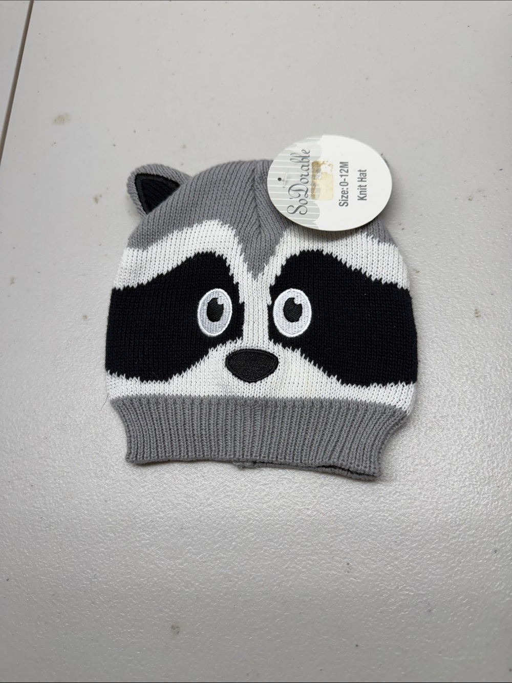 Grey Raccoon Knit Hat for Kids